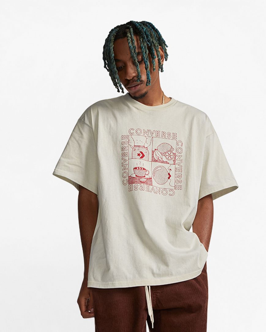 Men's Converse Sensory Graphic T-Shirts Beige | AU 08935B